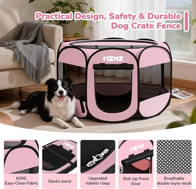 Dog Cat Small Animal Puppy Playpen Crate, Large, Whole Pink | Portable Pop Up Pet Cage Enclosure Tent Kennel Indoor Outdoor with Carrying Case, No Assembly, Camping Use - Image 7