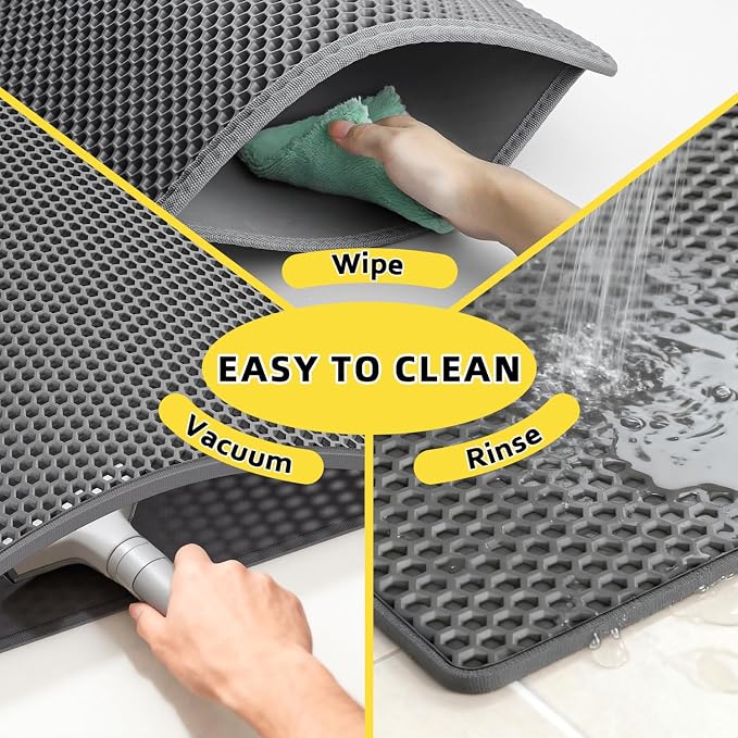 Cat Litter Mat, 30"x24", Waterproof, Easy to Clean (Grey-2Pack) | Double-Layer Honeycomb for Effective Litter Trapping, Premium Durable EVA, Non-Slip, Paw-Friendly Soft Surface - Image 7