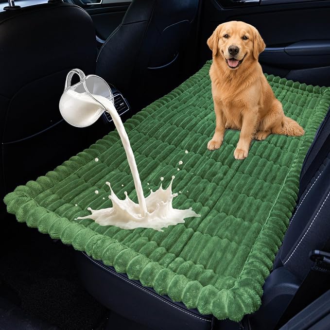 Dog Car Seat Waterproof Bed Cover Back Seat Dark Green 23.6”x51” | Nonslip Soft Comfortabl Pet Bed Mat Car Blanket for Travel Backseat Extender Seat Covers Dog Bed for Cars Trucks and SUVs by CoSofSLIP