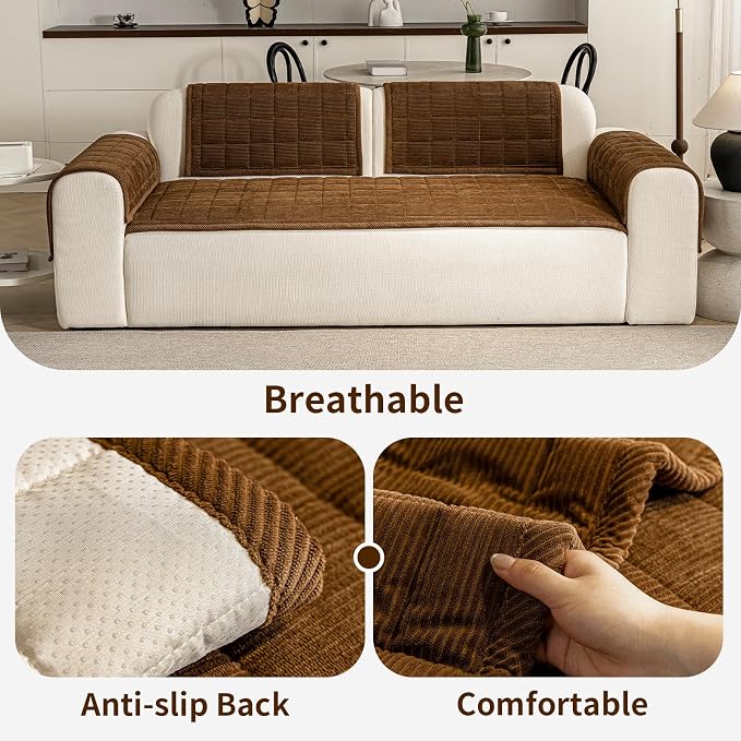 Couch Covers for Dogs, Non Slip Washable Pet Couch Covers for Sofa | 27.6”x27.6” Dark Brown Soft Velvet Sofa Covers for Arm rest Backrest, Couch Protect Against Pet Hair, Scratches & Stains - Image 4