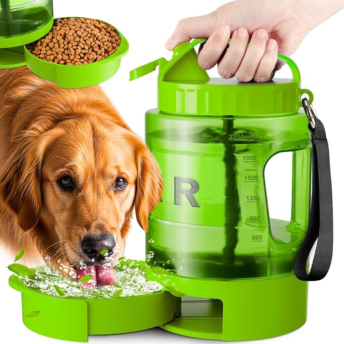 Portable Dog Water Bottle Bowl - 77 oz Travel Water Bowl Dispenser for Dogs Leak Proof, Suitable for Large Pet Drinking, A Must Have for Outdoor, Camping, Walking, Beach, Hunting Other Scenes （Green） by PETNF