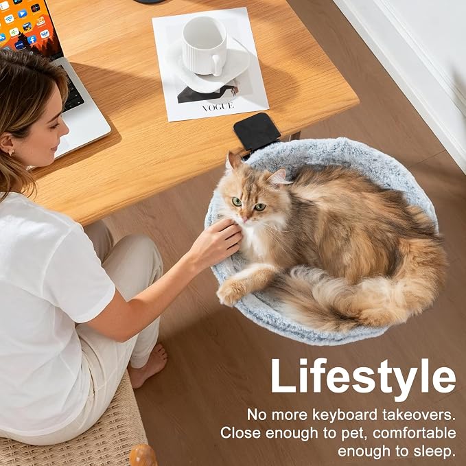 Uross Cat Desk Bed, Space Saving Desktop Folding Cat Hammock, Work from Home Office Cat Accessories for Indoor Cats, 2 Interchangeable Covers (Cozy Plush & Breathable Mesh) for All Seasons-Grey - Image 6