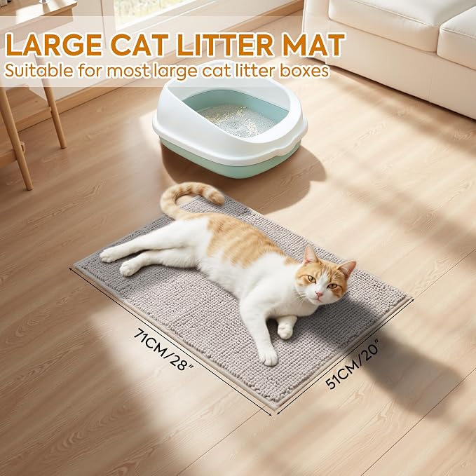 Pieviev Chenille Cat Litter Mat for Litter Box, 28"x22" Soft Ultra Absorbent Mat, Waterproof & Non-Slip, Easy to Clean Litter Trapping Mat for Indoor Cats, Gray (Pack of 2) - Image 6