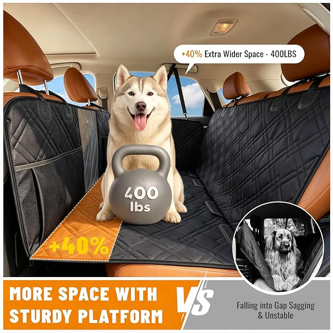 Back Seat Extender for Dogs - Hard Bottom Dog Car Seat Cover for Back Seat Holds 400lbs, Upgraded Waterproof Dog Hammock for Car and SUV, Sturdy Backseat Extender for Dogs (Black) - Image 2