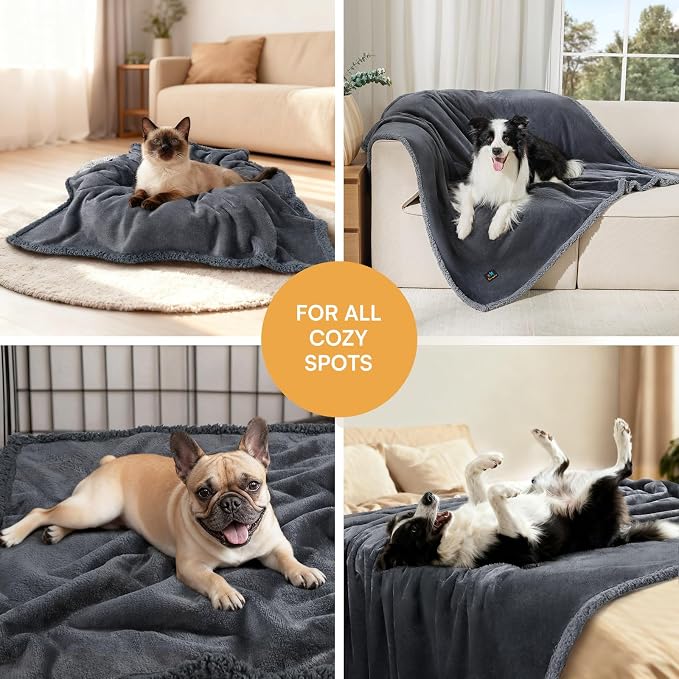 Luciphia Waterproof Blanket for Large Dog, Reversible Sherpa Bed Cover | waterproof pet blanket sherpa fleece reversible couch cover bed protector from spills scratches, Dark Grey 100" x 85" - Image 6