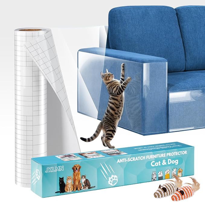 Anti-Cat Scratch Furniture Protector - Clear Vinyl Couch Protector from Cat Claws, Scratch Deterrent Tape for Sofa Corners, Single-Sided Sticky Couch Protector for Cats (200"x 12.4") by Unknown
