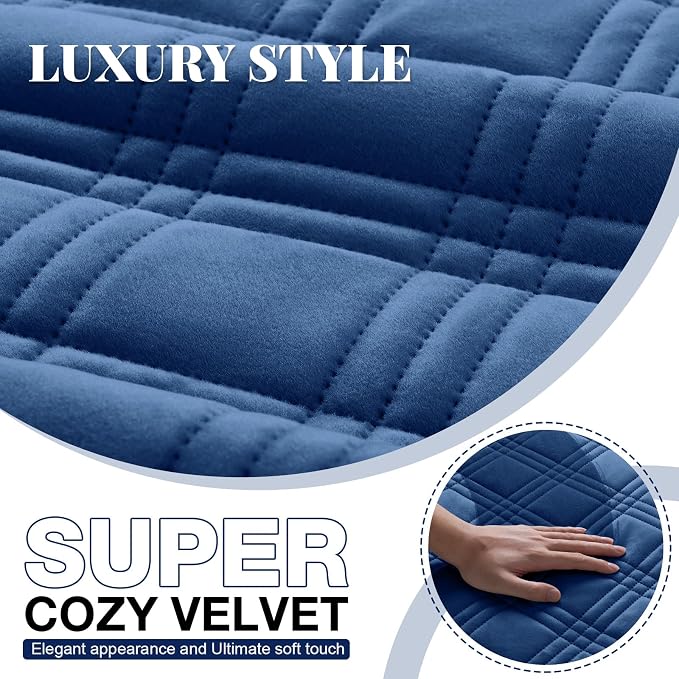 TAOCOCO 100% Waterproof Recliner Chair Cover, Recliner Covers for Recliner Chair with Pocket, Non Slip Reclining Chair Cover Furniture Protector for Kids, Pets(30'', Dark Blue-Velvet) - Image 2