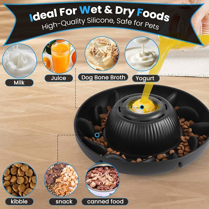 PUPPYGANG 2-in-1 Slow Feeder Dog Bowl & Dog Lick Bowl for Medium Large Dogs, Silicone Puzzle Feeder with Removable Lick Ball, Suction Base Bowl for Kibble, Wet Food, Yogurt & Peanut Butter (Black) - Image 2