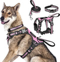 Pet Harness Collar and Leash Set, All-in-one Reflective Dog Harness No Pull with Adjustable Buckles for Puppies, Small, Medium, Large, and Extra-Large Dogs (X-Large, Pink) by WINSEE
