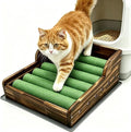 Cat Litter Box Step with Sisal Scratching Post Litter Catcher Mat (Green) | Multi-Purpose Wood Anti-Tracking Cat Scratcher Bed Litter Box Ramp, Fits Standard Cat Litter Boxes by Unknown