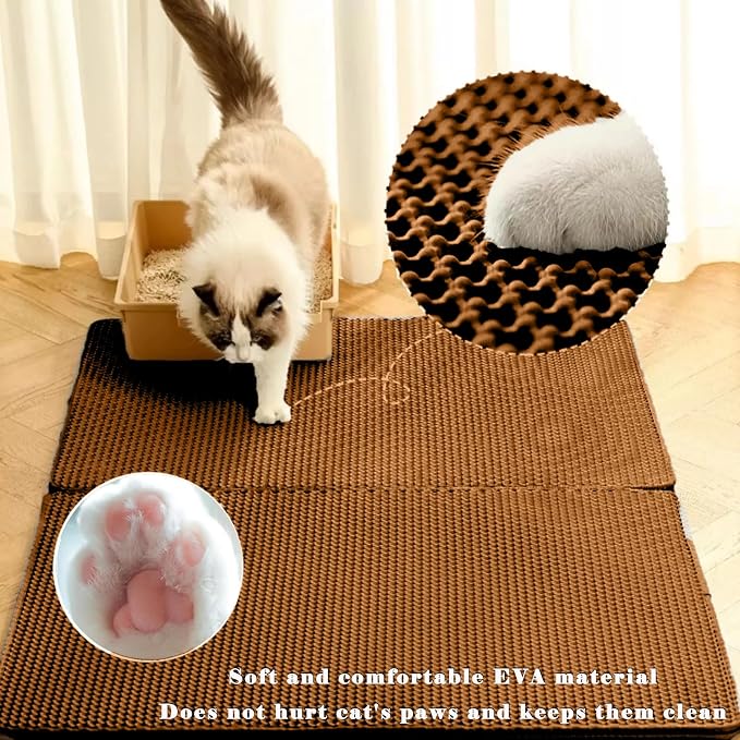 HCY&WLD Cat Litter Mat, Double Layer Cat Litter Box Mat (35x24 Inch, Brown) | Waterproof Urine-Proof Non-Slip Litter Trapping Mat, Soft on Kitty Paws, Scratch-Resistant, Scatter Control, Easy to Clean - Image 3