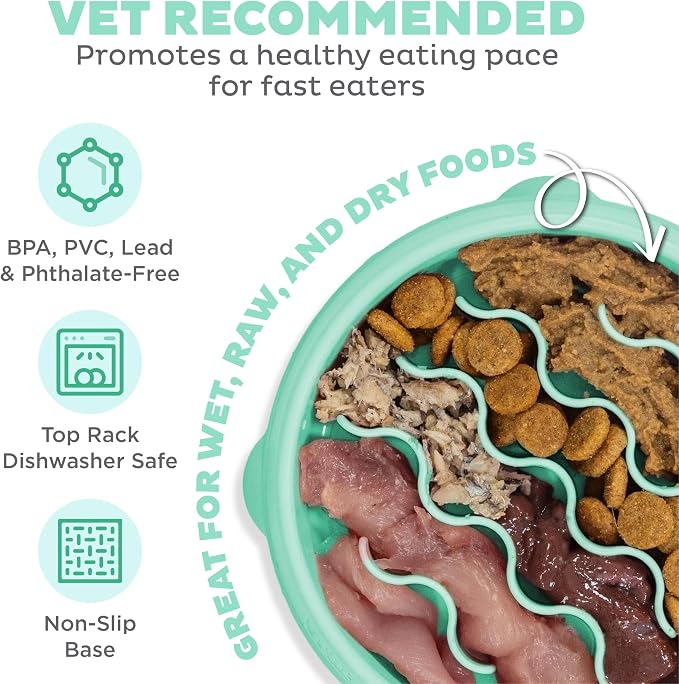 Outward Hound Fun Feeder Slo Bowl – Small 3/4-Cup Capacity, Slow Feeding, Small Dogs, Puppies & Cats, Non-Slip, Mint, Wave Pattern | Slows Fast Eaters, Can Aid Digestion, Holds 3/4 Cup Dry or Wet Food, Non-Slip Base, No BPA, Small Dogs, Puppies & Cats - Image 3