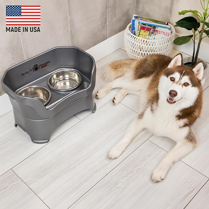 Neater Pet Brands Neater Feeder Deluxe Mess Proof Dog Bowls Elevated for Large Dogs Over 40 lbs, Made in USA, No Spill Raised Dog Food Bowl Stand Feeding Station, Food and Water Bowl Set, Gunmetal - Image 2