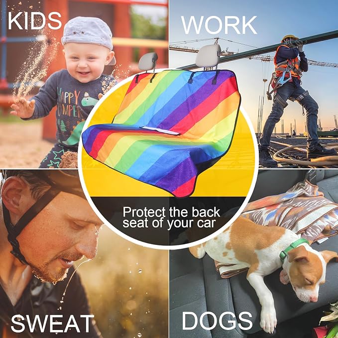 Back Seat Cover for Car Trucks Van SUV Jeep,Waterproof Rear Bench Towel Seat Covers for Dogs and Kids,Automotive Backseat Protector (Rainbow) - Image 6