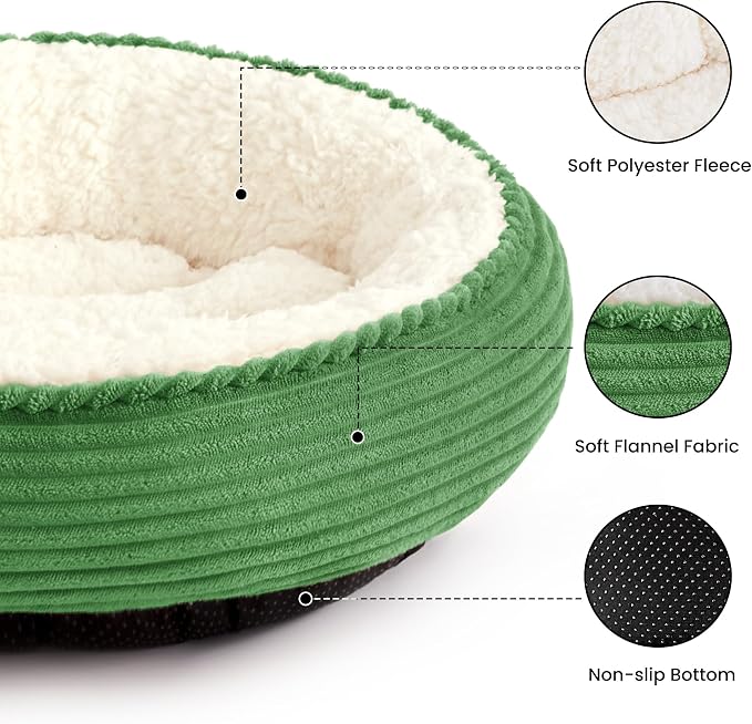 Love's cabin Round Donut Cat and Dog Cushion Bed, 24in Pet Bed for Small or Medium Dogs, Anti-Slip & Water-Resistant Bottom, Soft Durable Fabric Pet Beds, Washable Calming Cat Bed Light Green - Image 2