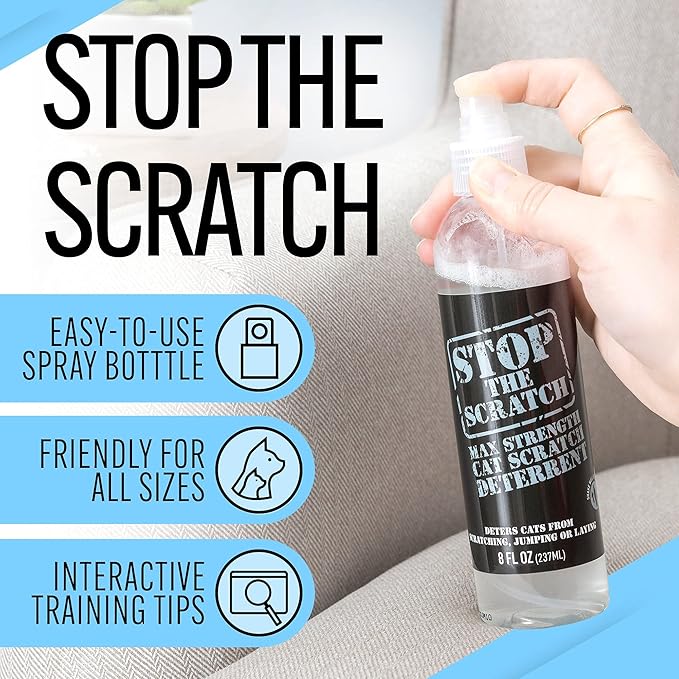 Stop the Scratch Cat Scratch Spray Deterrent – Rosemary Oil, 8 oz | Protect Couches & Carpets — plant-safe, non-toxic spray redirects cats from furniture, drapes & floors, fresh botanical scent - Image 3