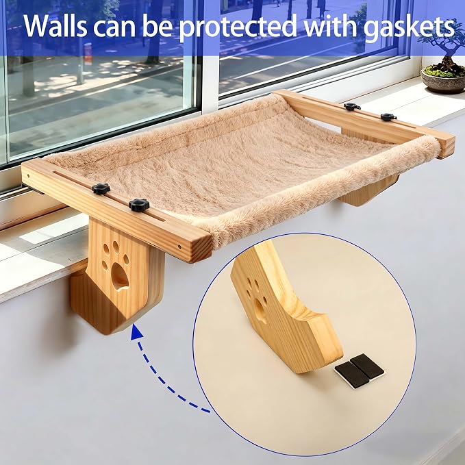 ESPETS Wooden Cat Window Hammock for Large Cats, White Kitten Window Perch | Solid Wood Window Ledge Perch, Sturdy Large Size Shelves, Soft Thick Removable Cushion, Easy Assemble Adjustable, Hold 50LBS - Image 5