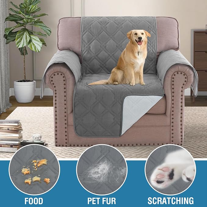 H.VERSAILTEX Chair Sofa Slipcover 100% Waterproof Couch Cover Furniture Protector Cover with Elastic Straps for Pets Kids Children Dog Cat(Chair, Dove Grey) - Image 4