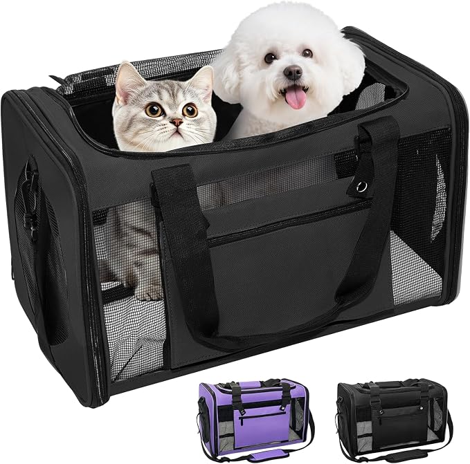 Soft-Sided Cat Carrier 18x11x11 in Expandable Travel Pet Bag 15LBS | For Cats and Small Dogs with Anti-Scratch Mesh Washable Mat Collapsible Escape-Proof Airline Approved with Shoulder Strap by Lowiparr