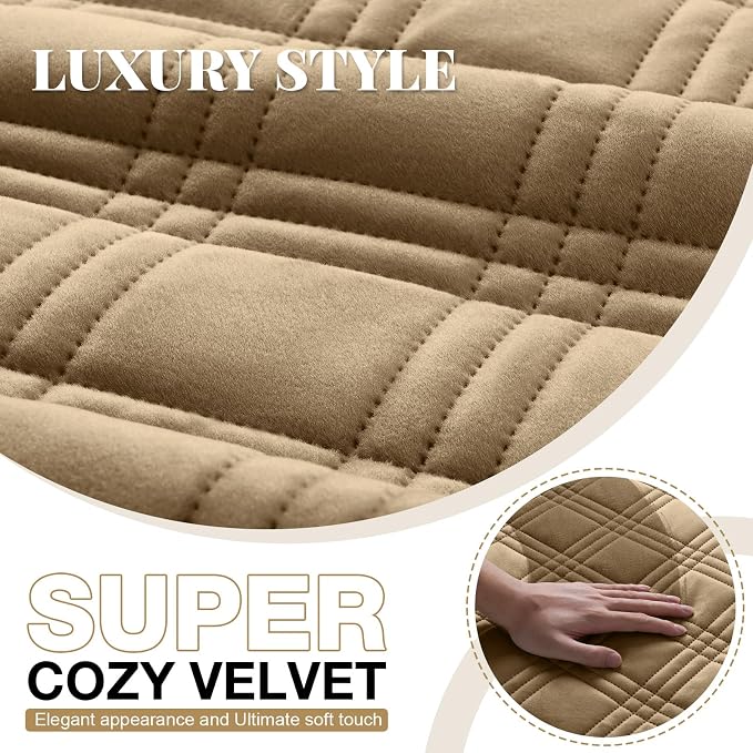 TAOCOCO 100% Waterproof Recliner Chair Cover, Recliner Covers for Recliner Chair with Pocket, Non Slip Reclining Chair Cover Furniture Protector for Kids, Pets(30'', Khaki-Velvet) - Image 2