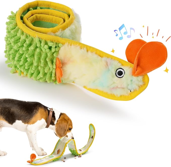 Nocciola EEL Squeaky Dog Toy, Tough No Stuffing Toy for Tug of War, Puppy Interactive Puzzle Fun to Keep Them Busy, Cognitive Crinkle Dog Toy for Large Medium Small Breed, Yellow by Nocciola