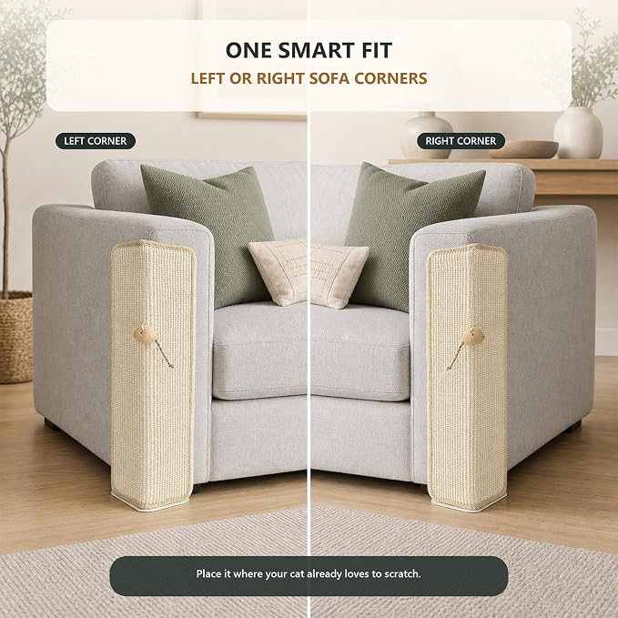 Couch Corner Cat Scratcher 23.6'' Sisal Cat Scratching Post for Sofa | Under Furniture Replaceable Sisal Scratch Pad with Heavy Duty Iron Base Sisal Scratching Mat Toy Ball Furniture Protector - Image 6