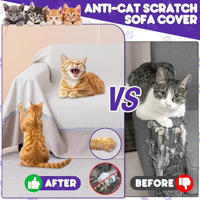Loiion Cat Scratch Proof Furniture Protector Waterproof Sofa Cover 118"x91" | Pet-Friendly Couch Protector, Anti-Scratch & Anti-Slip Sofa Cover For Cats Dogs Kids, Machine Washable - Image 2