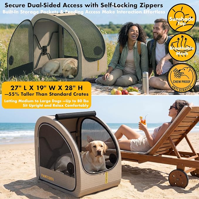 PAWZIDEA Portable Dog Crate for Car Travel, Medium & Large Dogs Up to 80lbs | Enclosed Soft-Sided Dog Car Kennel for Backseat, Secures w/ Seatbelt & Headrest Strap, Collapsible Car Carrier, Chew-Proof - Image 6