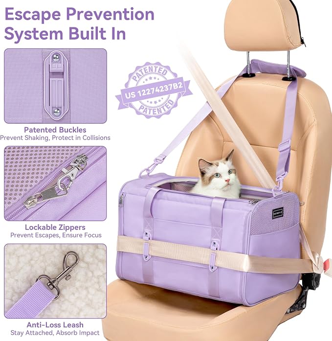 PETSFIT Large Cat Carrier with Patented Safety Buckles,Big Cats Up to 20 lb | Secure Carrier for Safe Driving, Lockable Zippers, Safety Tether, Travel Pet Carrier for Trips & Vet Visits, 19 x 12 x 12 - Image 3