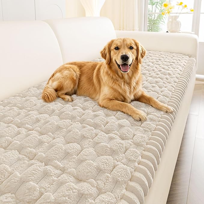 Smiry Non Slip Couch Covers for Dogs, Scratch Resistant Pet Sofa Protector | Machine Washable Soft Fuzzy Thick Furniture Cover for Sofa Loveseat Sectional Large Dogs, Apricot, 27.6" x 88" by Smiry