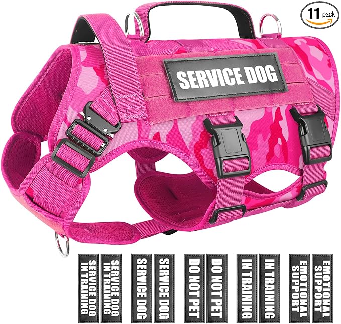 Service Dog Vest Harness for Large Dog, Tactical Working MOLLE Vest with 10 Pet Patches, No Pull Heavy Duty Harness for Training Hunting Walking by WINSEE