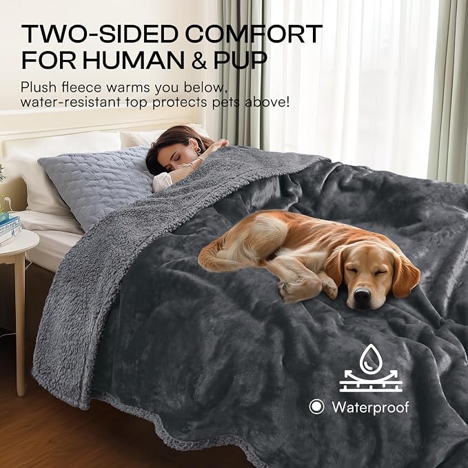 Waterproof Pet Blanket, Liquid Pee Proof Dog Blanket for Sofa Bed Couch, Reversible Sherpa Fleece Furniture Protector Cover for Small Medium Large Dogs Cats, Dark Gray Medium（57" x 40"） | waterproof pet blanket sherpa fleece reversible couch cover bed ... - Image 5