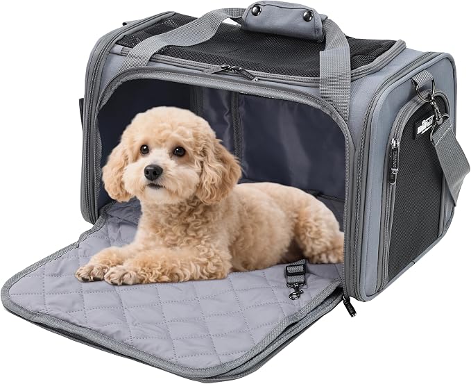 EliteField Deluxe Soft Pet Carrier for Cats and Dogs (3-Year Warranty) | Airline Approved, Waterproof Fabric, Scratch-Resistant Mesh, Expandable Mat, Built-In Leash, Suitcase Sleeve, Seat Belt Loops by EliteField