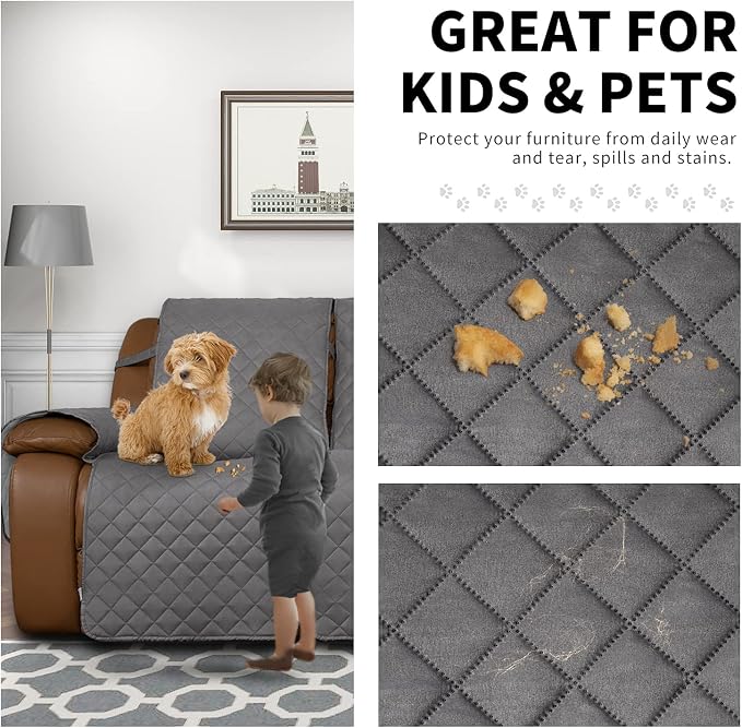 Easy-Going Recliner Sofa Cover, Reversible Couch Cover for 3 Seat Recliner, Split Sofa Cover for Each Seat, Furniture Protector with Elastic Straps for Dogs, Pets(3 Seater, Gray/Light Gray) | Washable Sofa Slipcover For Dogs, Sofa Cover For Recliner, F... - Image 3