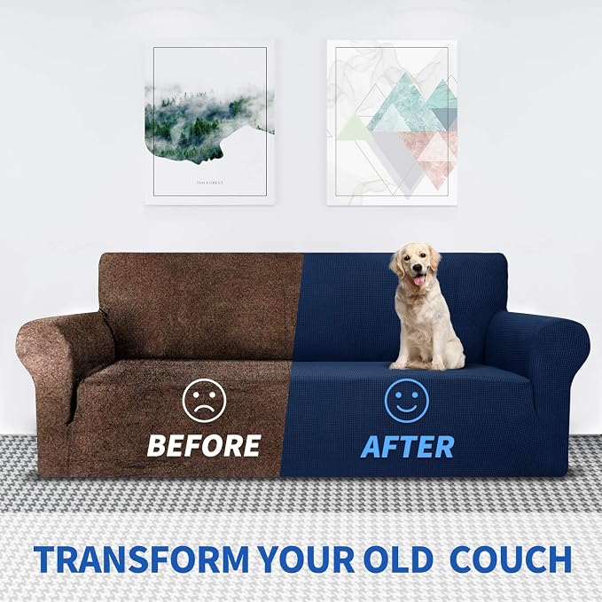 MAXIJIN Stretch Loveseat Sofa Slipcovers 1 piece Love Seat Couch Covers for 2 Cushion Couch Non Slip Sofa Cover Washable Dog Cat Proof Furniture Protector Pet Friendly (Loveseat, Navy Blue) - Image 4