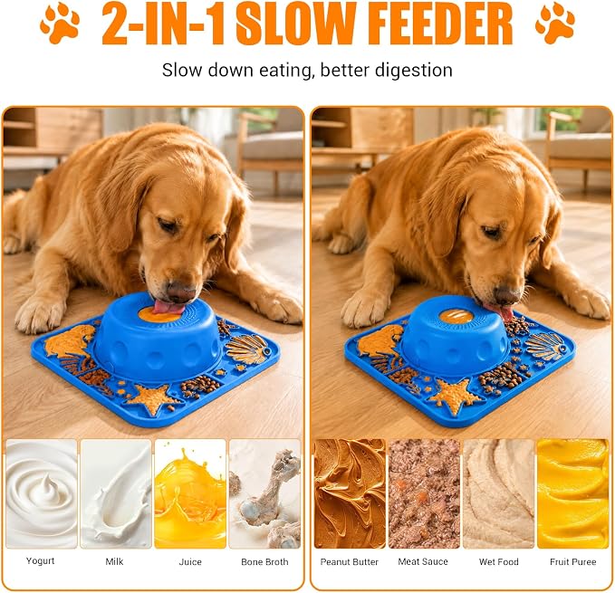 2-in-1 Slow Feeder Dog Bowl with Rolling Ball, Large Silicone Dog Lick Bowl | 16.9 Oz Puzzle Feeder Pet Bowl with Licking Pad for Liquid & Thick Treat, for Large Medium Dogs Enrichment & Anxiety Relief - Image 4