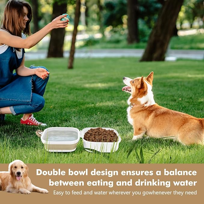 Collapsible Dog Bowls, Travel Food and Water Double Bowl for Cats & Dogs, 2-in-1 Portable BPA-Free Feeding Solution, Perfect for Traveling, Camping & Walking (L/ 100oz) - Image 6