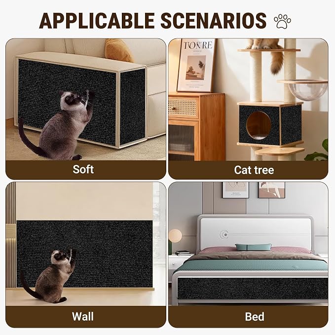 Cat Scratch Couch Furniture Protector,Trimmable Self-Adhesive Cats Claws Scratch Pads, Sisal DIY Climbing Couch Protector for Scratch Post Cat Tree Replacement Indoor(Black, 78.7"x15.8") - Image 5
