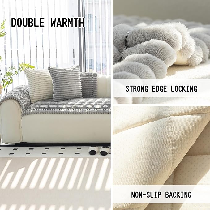 Sofa Couch Cover, Sofa Covers for Dogs Washable, Non-Slip Striped Sofa Slipcovers for Sectional Sofa, Sofa Cover Furniture Protector for L Shaped(Light Grey 27.6"x 82.7") - Image 2
