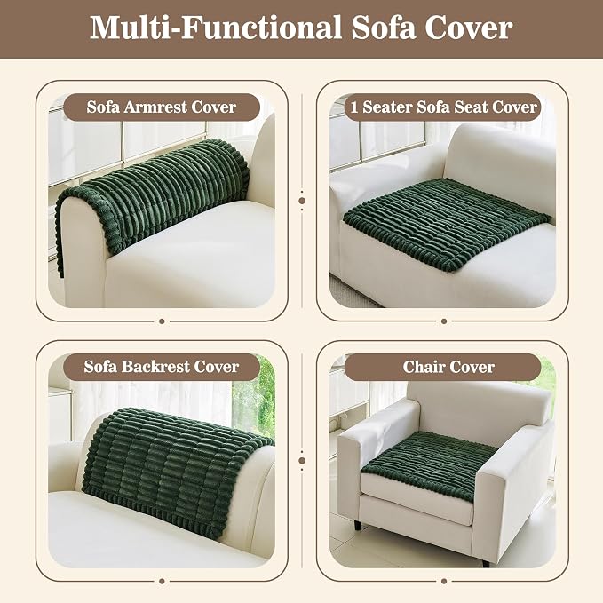 MYSKY HOME Chair Covers, Non-Slip Couch Couch, Moss Green, 27.6" x 27.6" | Recliner Chair Covers, Soft & Thick Chair Arm Covers Protectors, for Living Room, Pet Friendly, Couch Cushion Covers - Image 3