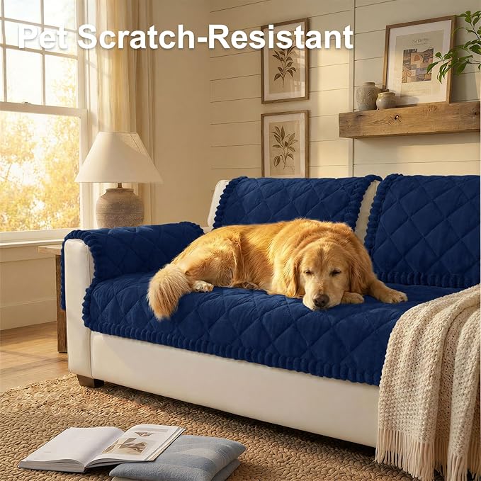 Smiry Non Slip Couch Cover for Dogs, Fuzzy Plush Pet Sofa Protector | Washable Furniture Cover for Large Dogs & Cats, Scratch & Dirt Resistant, For 3 Cushion Couch, Ink Blue, 27.6"x70.9" - Image 2