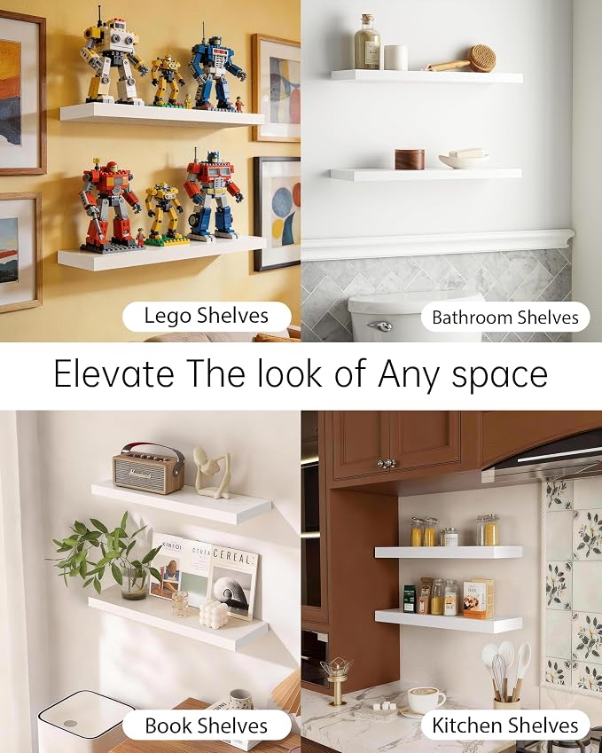 BAYKA White Floating Shelves 22.5in, Set of 2, Wall Mounted for Wall Decor | Easy Install, 22lbs Max Load, Hidden Bracket, Shelving for Bathroom Bedroom Kitchen Office Storage, Multi-Wall Compatible - Image 7