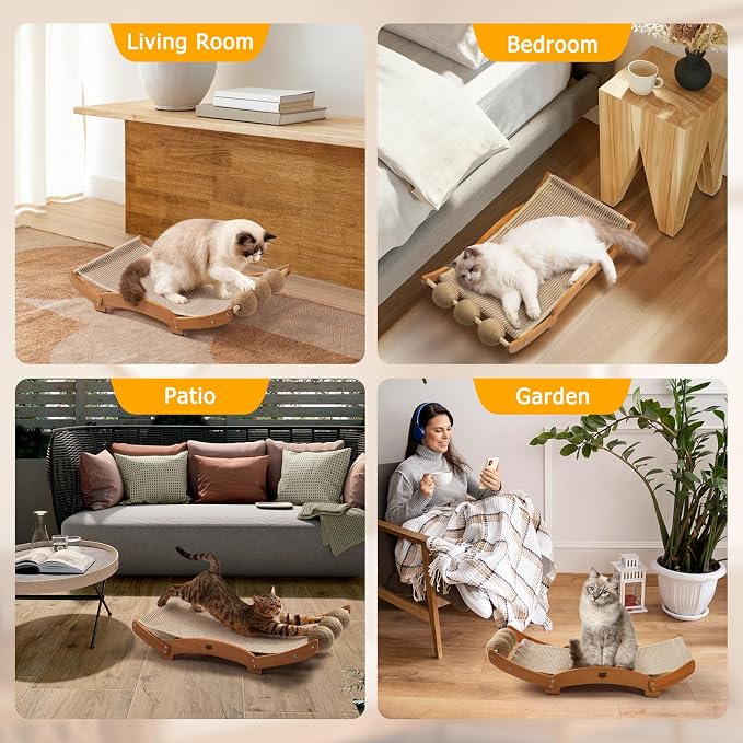 3 in 1 Sisal Cat Scratcher Bed, Solid Pine Cat Scratcher with Balls (Wood) | Extra Large Cat Scratching Post with Hammock, Cat Scratcher for Scratch & Play & Rest, Cat Furniture for Indoor Cats, Kitten - Image 7