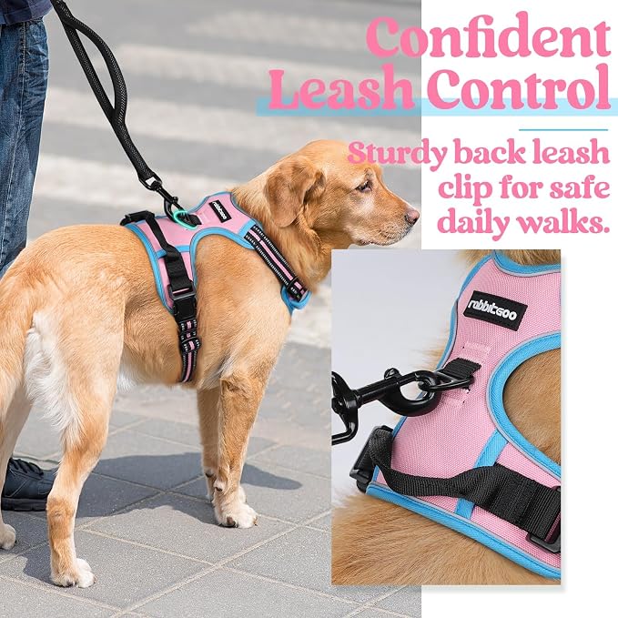 rabbitgoo Dog Harness, No Pull for Large Dogs with 2 Leash Clips, Pet Vest | No Choke with Handle, Adjustable Soft Padded, Reflective, Easy Control for Walking, Pink & Blue, X-Large - Image 5