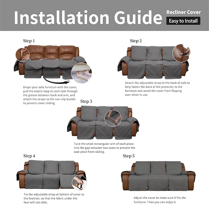 Easy-Going Reversible Couch Cover for 3 Seat Oversized Recliner, Gray/Gray | Sofa Slipcover For Dogs, Sofa Cover For Oversized Recliner, Furniture Protector Mat, Pet Friendly - Image 7