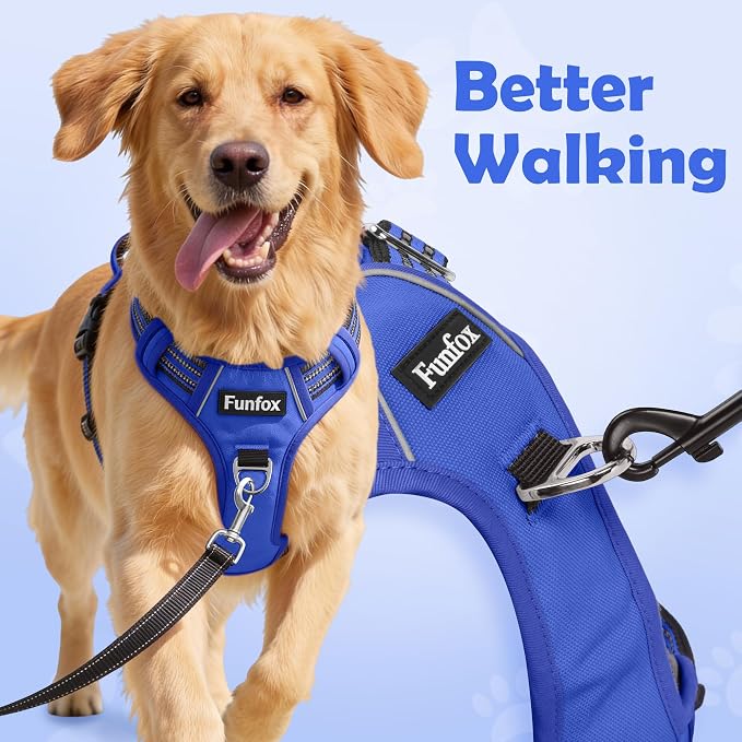 Dog Harness No Pull, Adjustable Pet Vest Harness, Super Soft Material with Vertical Handle Easy Control, Reflective Night Walking, 2 Leash Clips for Medium Sized Dogs, Blue, M - Image 3
