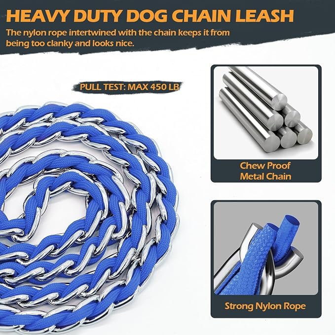 S-ETOVUS-Chain Dog Leash, Bite-Proof Metal Leash, with Padded Handle | Three Sizes 7.25FT/5.2FT/4FT, Woven From Nylon Rope And Chain, Durable And Bite-Resistant, Comfortable With Padded Handles - Image 6