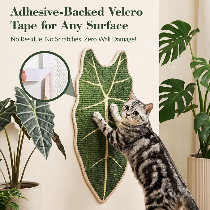 Natural Leaf-Shaped Sisal Cat Scratcher for Wall and Floor, Large Cat Scratch Pad for Indoor Cats Furniture Protection, Extra Large Wall Mounted Cat Scratching Mat for Claw Care (Green) - Image 5