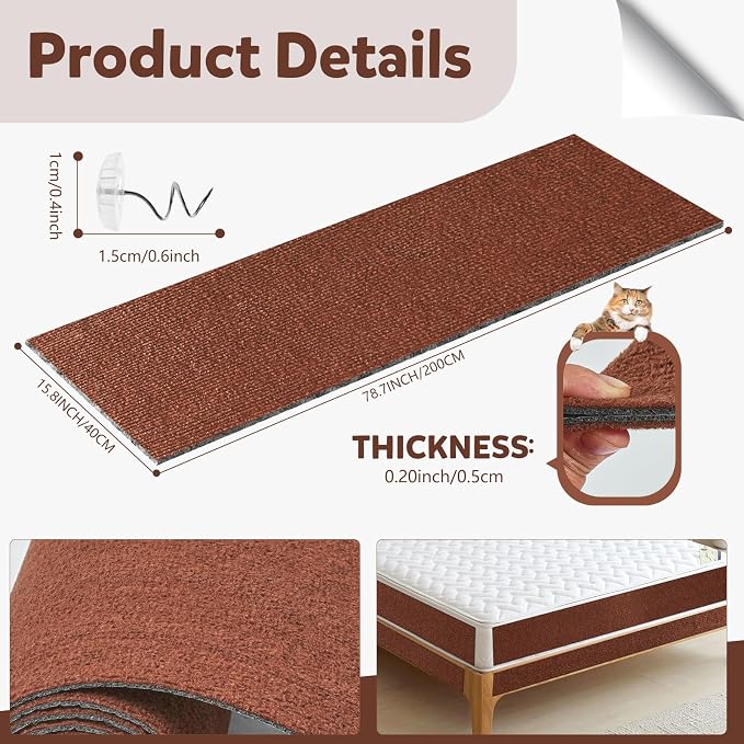 Cat Scratch Couch Furniture Protector,Trimmable Self-Adhesive Cats Claws Scratch Pads, Sisal DIY Climbing Couch Protector for Scratch Post Cat Tree Replacement Indoor(Brown, 78.7"x15.8") - Image 7