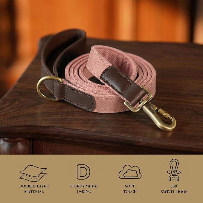 PU Leather Dog Leash for Large Dogs, 6ft Soft Padded Handle, Pink | Comfortable Grip for Daily Walking Training, Full Control, Metal D-ring, Tangle-Free 360° Swivel Clasp, Easy to Clean, 1 inch - Image 4